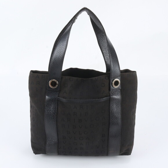 BVLGARI Handbags - Bvlgari Logomania Leather Canvas Tote Bag Shoulder Handbag Black Women's